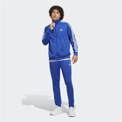 adidas trainingsanzug tracksuit basic 3-streifen weiß-blau